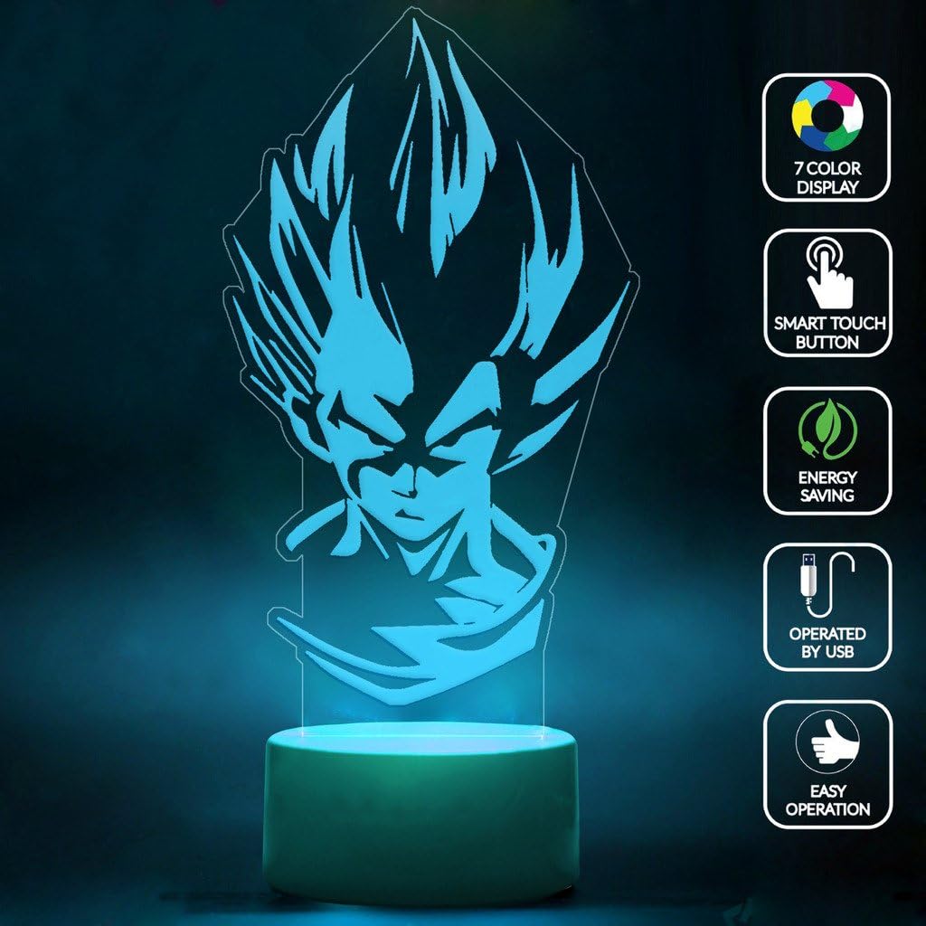 CMLART Vegeta Head Art 3d Lamp Night 7 Color Change Best Gift Night Light LED Furnish Desk Table Lighting Home Decoration Toys