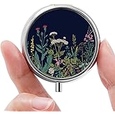 Mini Pill Box, Small Pill Box, Cute Pill Organizer for Vitamins, Medications, Fish Oil and Supplements (Black Flowers)