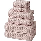 SK Studio 6 Piece Bath Towel Set, Cotton Hotel Large Waffle Towels Absorbent Quick Dry - 2 Bath, 2 Hand, 2 Washcloths for Spa Pink Bathroom