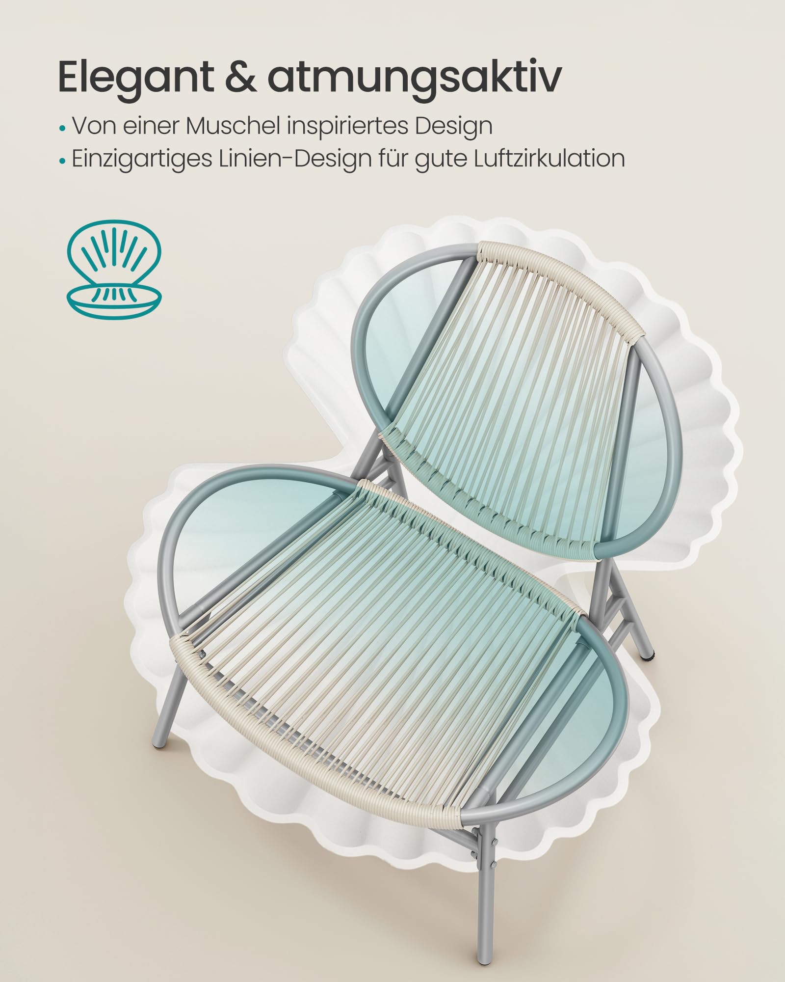 SONGMICS Balkonmöbel, 3er Set, Gartenmöbel-Set, aus PE-Polyrattan, Outdoor, mit Tisch, 2 Stühlen, für Terrasse, Garten, Balkon, Taubengrau GGF021GZ01 4