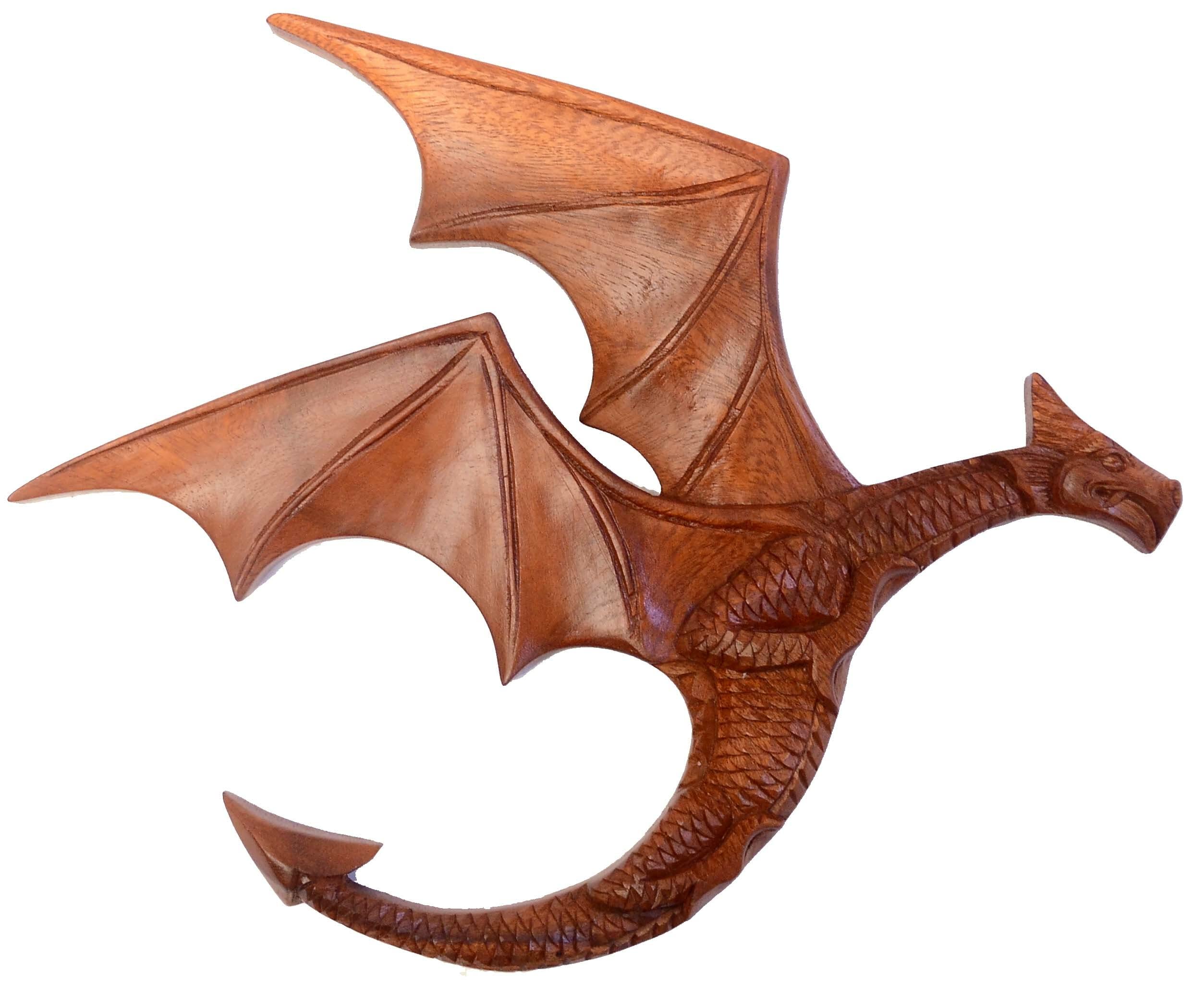 Brave Wings Hand Carved Wooden Dragon Relief Panel ~ Winged Dragon ~ OOAK Ornament Sculpture Figurine Statue Unique Wall Decoration Home Decor Gift for Christmas and Birthdays ~ 4428