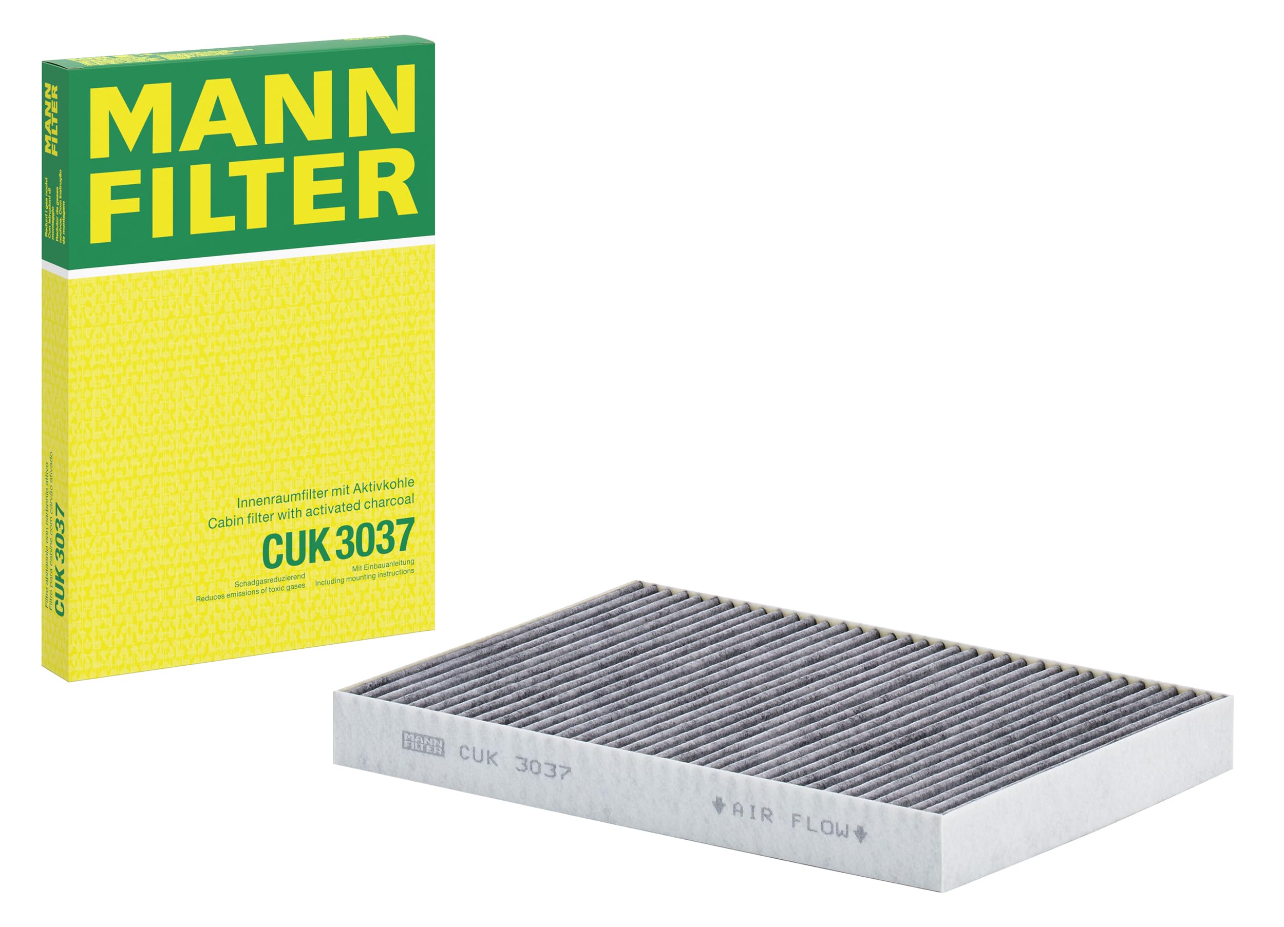 MANN-FILTER CUK 3037 Cabin Air Filter - Pollen Filter with Activated Carbon - for Cars + Transporters