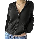 RoseSeek Women's Drawstring Zip Up Hoodies Long Sleeve Pocket Front Knit Cardigan Sweaters