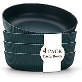 Kyraton Pasta Bowls Set of 4, 37oz Salad Bowls Soup Bowls Large Pasta Serving Bowl Plastic Unbreakable Serving Dishes Dinner Bowls (Dark Green)