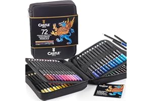 Castle Art Supplies - Set of 72 colored pencils with soft core for artists, professionals and adult colorists, sturdy zipper case for easy carrying