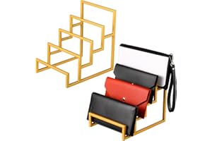 DoubleFill 2 Pack Purse Organizer for Closet Display 4 Layer Gold Riser Stand Clutch Purse Organizer Display Metal Wallet Rack for Handbag Home Retail Boutique Store Supplies
