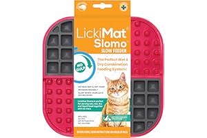 LickiMat Slomo, Cat Slow Feeder Lick Mat, Boredom Anxiety Reducer; Perfect for Food, Treats, Yogurt, or Peanut Butter. Fun Alternative to a Slow Feed Cat Bowl or Dish, Red