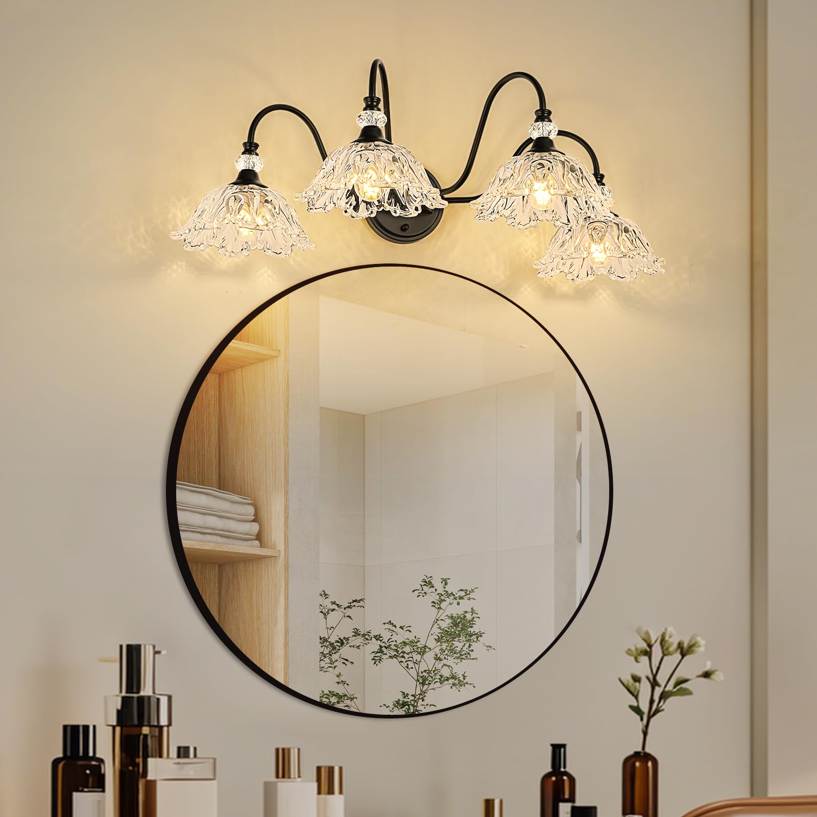 Photo 1 of sunkryster Black Bathroom Vanity Light, 4-Light Matte Black Finish Farmhouse Vanity Light