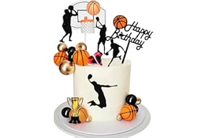 RASSLISA 25 PCS Basketball Cake Toppers Black Gold Balls Cake Decorations Basketball Theme Cake Decoration for Boy Birthday Sport Party Supplies