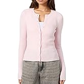 Cioatin Women Long Sleeve Button Up Ribbed Knit Crop Cardigan Y2K Slim Fit Round Neck Sweater Tshirt Fall Going Out Tops