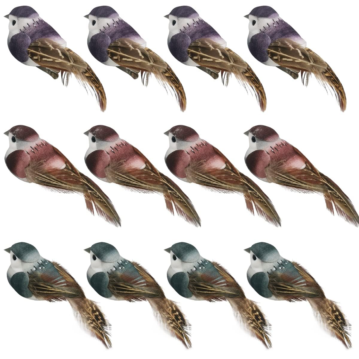 LWINGFLYER Artificial birds Foam Feather Sparrow Birds with clips for Crafts Garden Spring Decor Christmas Tree Wedding Accessories Decorationon (12pcs)