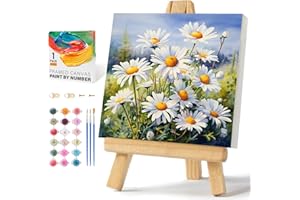 OFFITO Framed Paint by Numbers Kit for Adults Beginners & Kids Ages 8-12, Daisy Flowers Acrylic Easy Paint by Number with Frame, Watercolor Paint by Number Kits on Canvas Framed (10 * 10 Inch, without Easel)