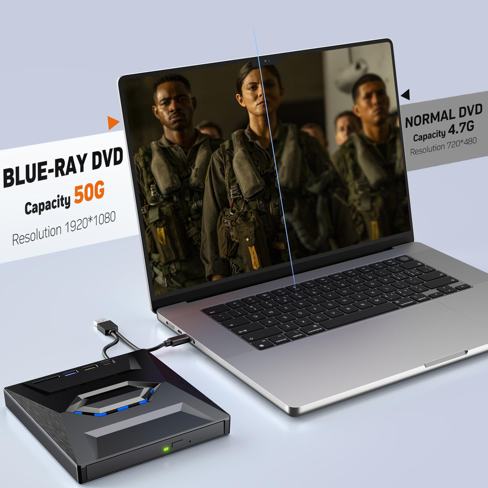 External Blu Ray Drive,Portable Bluray Player Writer Reader,CD Burner with USB 3.0 typc C Port& SD Card,DVD & CD-ROM +/-RW,External Blu-Ray Drives for PC Laptop Desktop Windows Mac Linux Computer