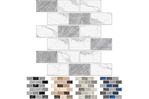 URCOLOR 10-Sheet Backsplash Tile for Kitchen Peel and Stick, 12"x12" Back Splashes for Bathroom Grey White Marble Look