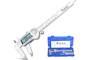Kynup Digital Caliper, Caliper Measuring Tool Outside Micrometer, Vernier Dial Caliper, 6 Inch Caliper DIY Tool, Stainless Steel, IP54 Splash Proof, Inch Metric Fraction Switch, Large LCD Screen