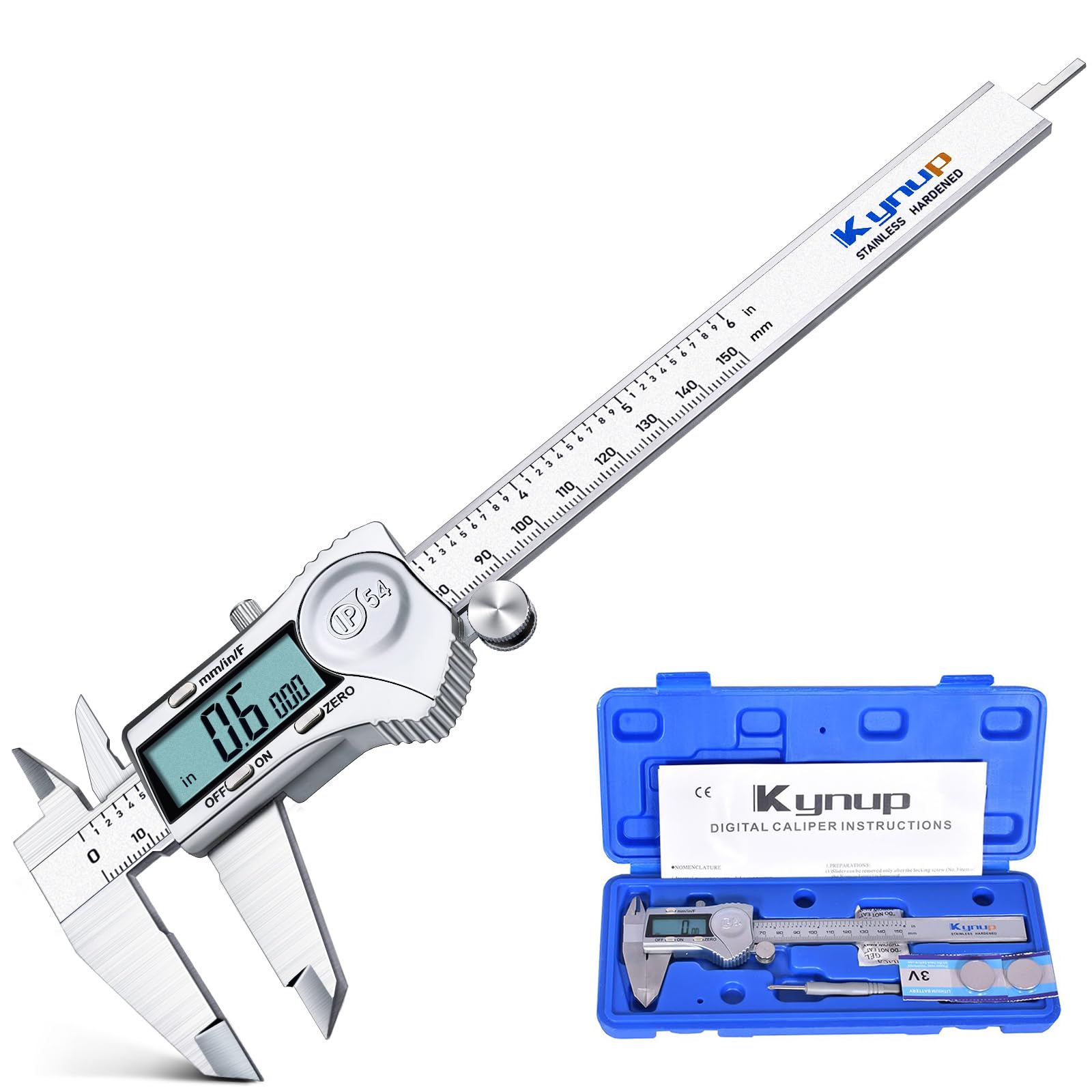 Kynup Digital Caliper 150mm, Stainless Steel Electronic Vernier Calipers with Large LCD, Precision Measuring Tool, Inch/Millimeter/Fraction Conversion, Auto-Off Function(6 Inch)