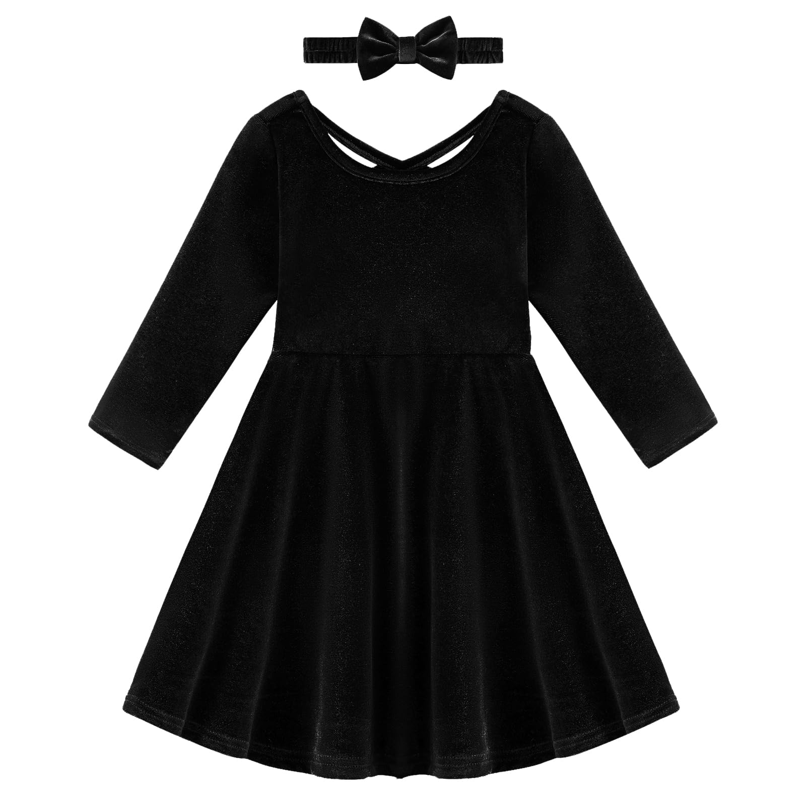 Photo 1 of Weixinbuy Toddler Girl Fall Winter Clothes Outfit Baby Girl Velvet Twirl Dress Long Sleeve Pocket Swing Party Dress for Girl Black