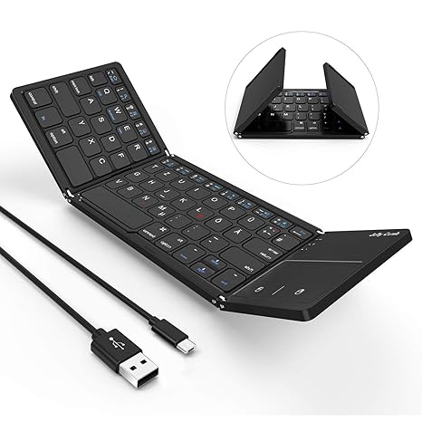 Faltbare Bluetooth Tastatur mit Touchpad, Jelly Comb Faltbare Ultra-Dünne Dual-Modus Wired und Bluetooth Tastatur [QWERTZ Lay