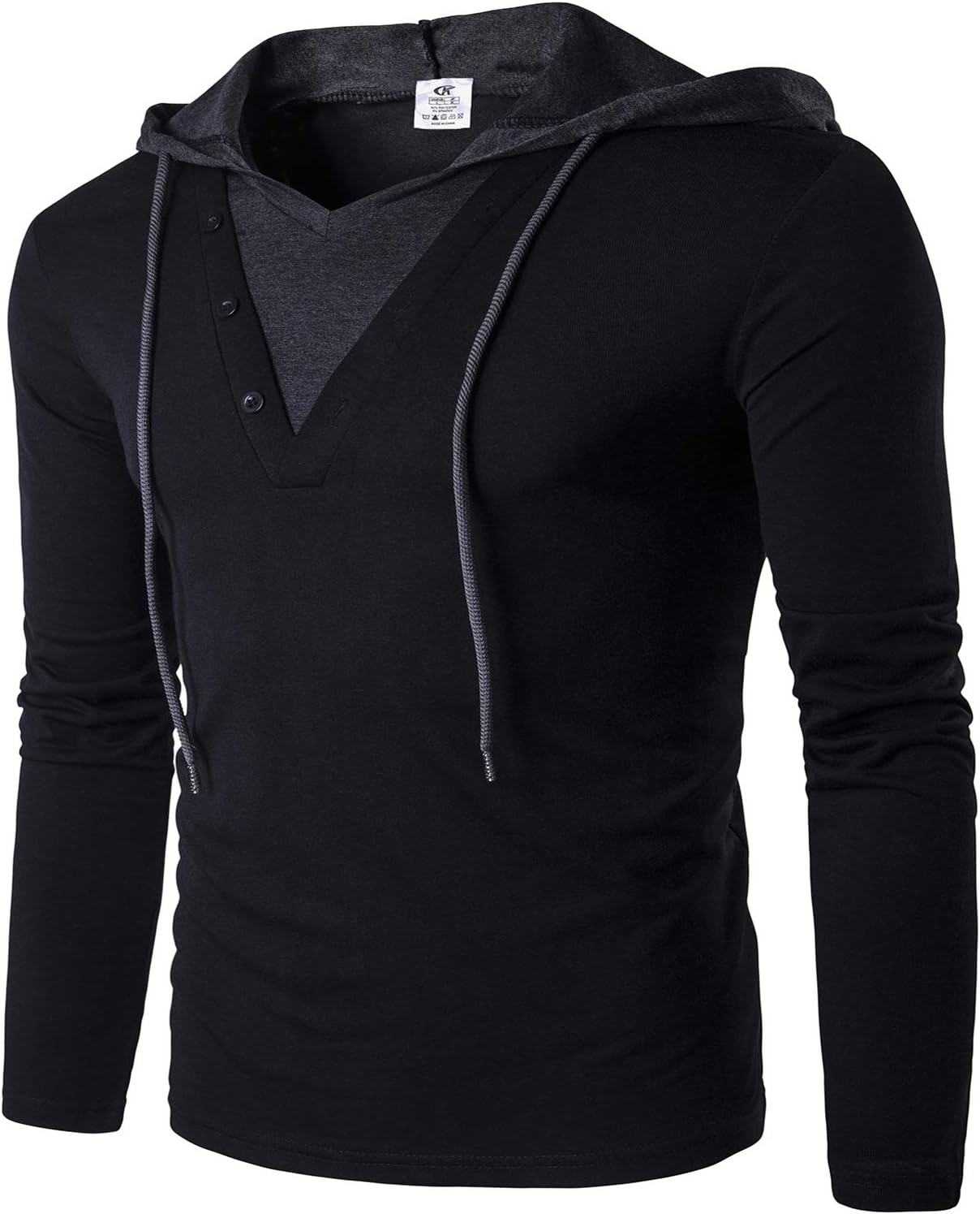 QPNGRP Mens Long Sleeve Hooded T-Shirt Slim Fit Pullover Hoodie Shirt