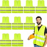 Safety Vests 10 Pack - Yellow Reflective High Visibility, Hi Vis Silver Strip, Men Women, Work, Cycling, Runner, Surveyor, Vo