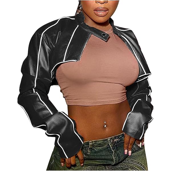 SEMATOMALA Women's Mock Neck PU Leather Crop Jacket Shrug