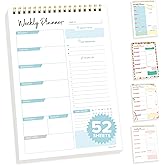 Decorably 52 Sheets Blue Undated Weekly Planner Notepad Small - 6.5x10in Spring-Bound, Easy Tear-Off Design, with Focus, Priorities, to-do List, Habit Tracker, Notes and Doodles - Home, School, Office