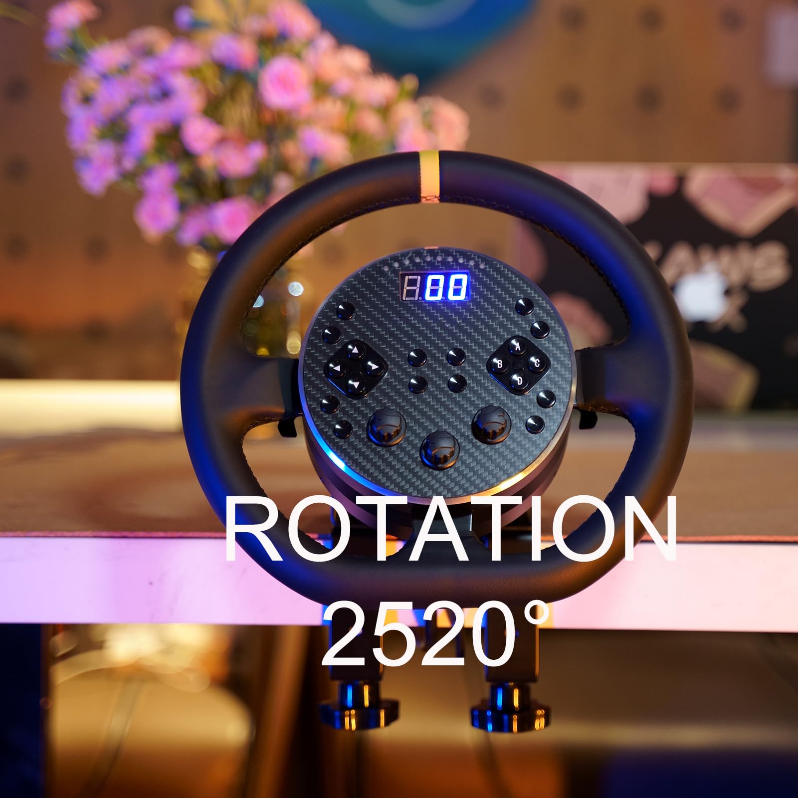 CAMMUS Racing Wheels, cubierta de rueda de cuero + retenedor de escritorio, fuerza de retroalimentación real, levas de cambio magnéticas, operación de alto rendimiento de PC - negro (Negro - juego de 2 piezas)