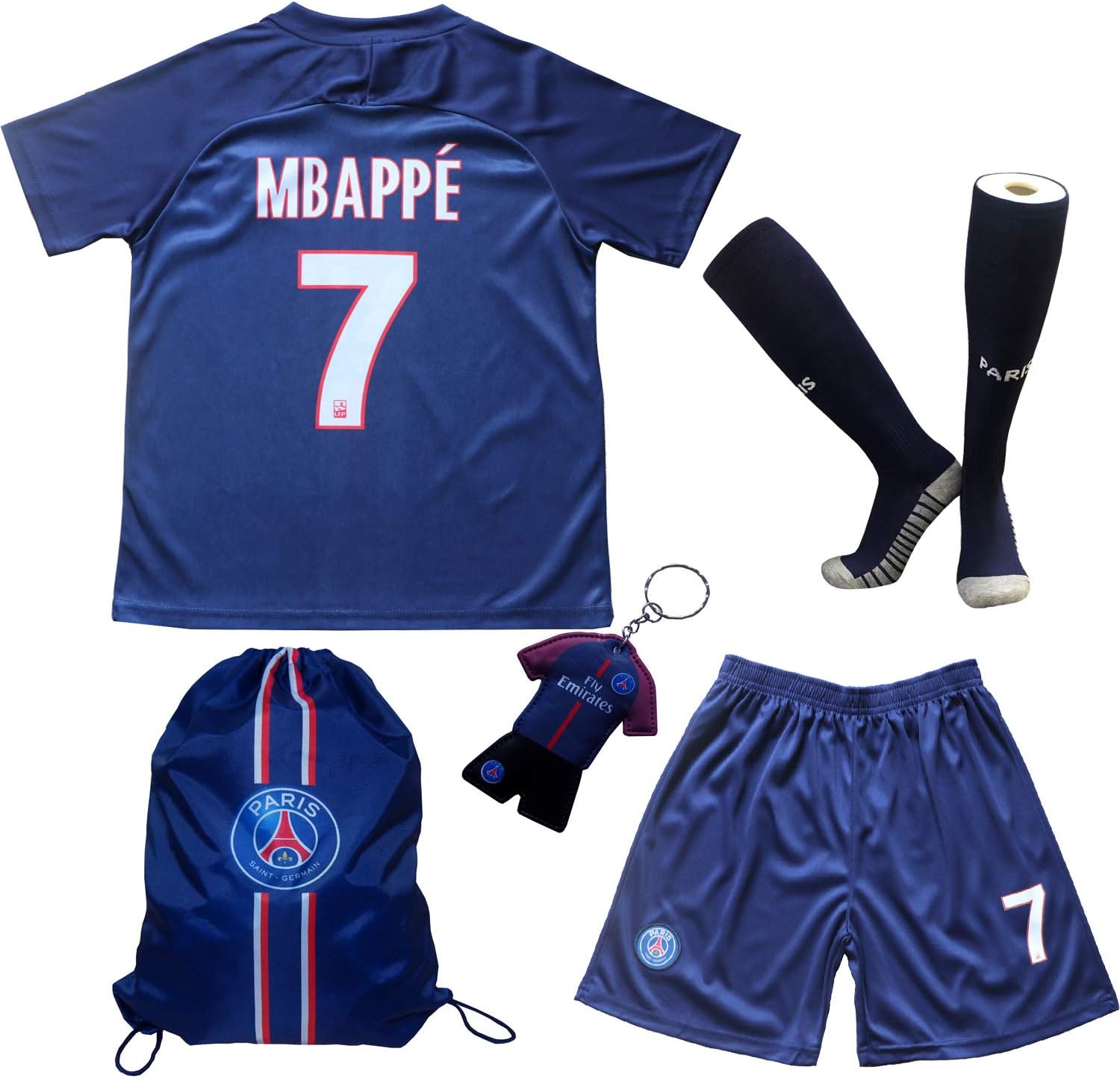 LES TRICOT 2019/2020 Paris Home #7 MBAPPE Football Futbol Soccer Kids Jersey Shorts Socks Set Youth Sizes