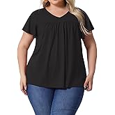 Agnes Orinda Plus Size Women's V Neck Ruffle Short Sleeve Tops Boho Floral Summer t Shirt Tee Tops Blouse Casual 2025