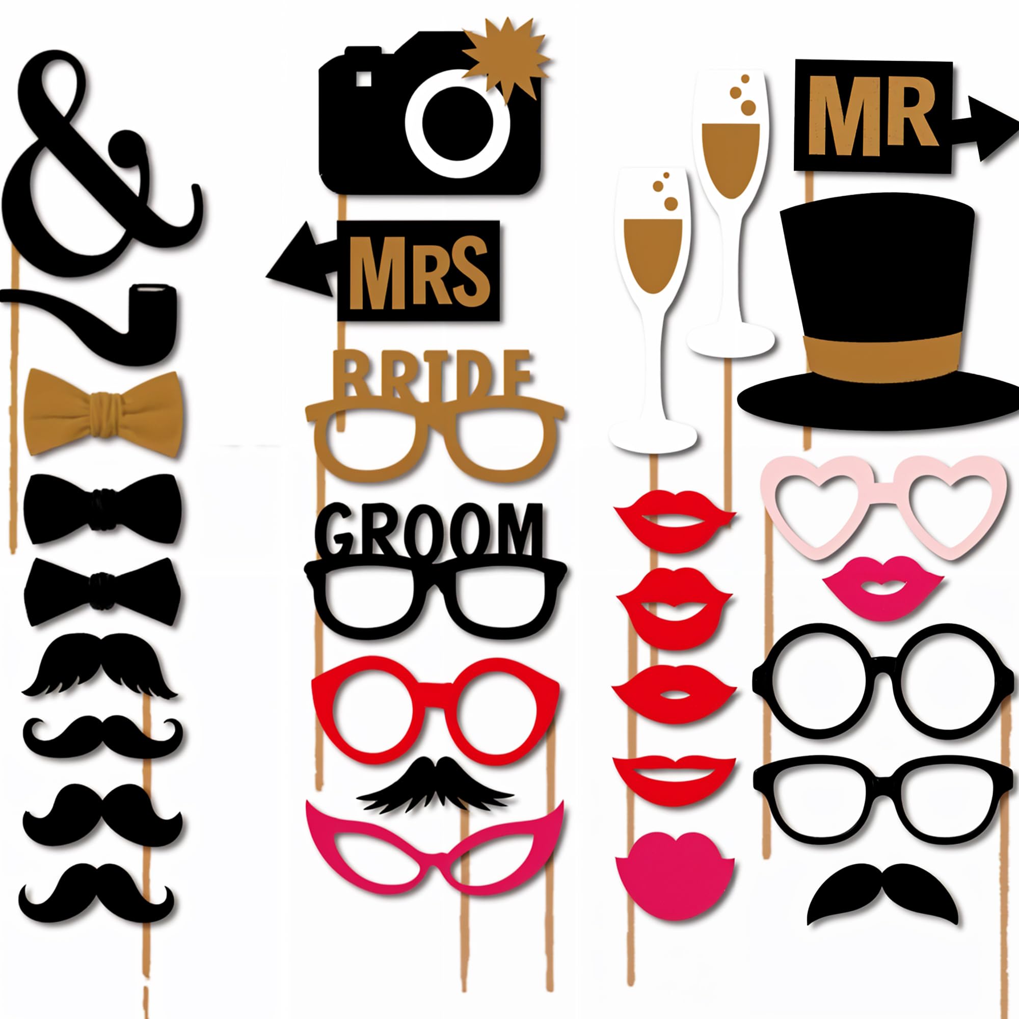 Trimming Shop 30pcs Colourful Bachelor & Hen Party Photo Booth Props with Attached Wooden Sticks Wedding Fun Party Decorations Photography Accessories