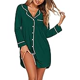 Ekouaer Nightgowns for Women Long Sleeve Nightshirt Button Down Sleepshirt Nightdress Boyfriend Sleepwear S-XXXL