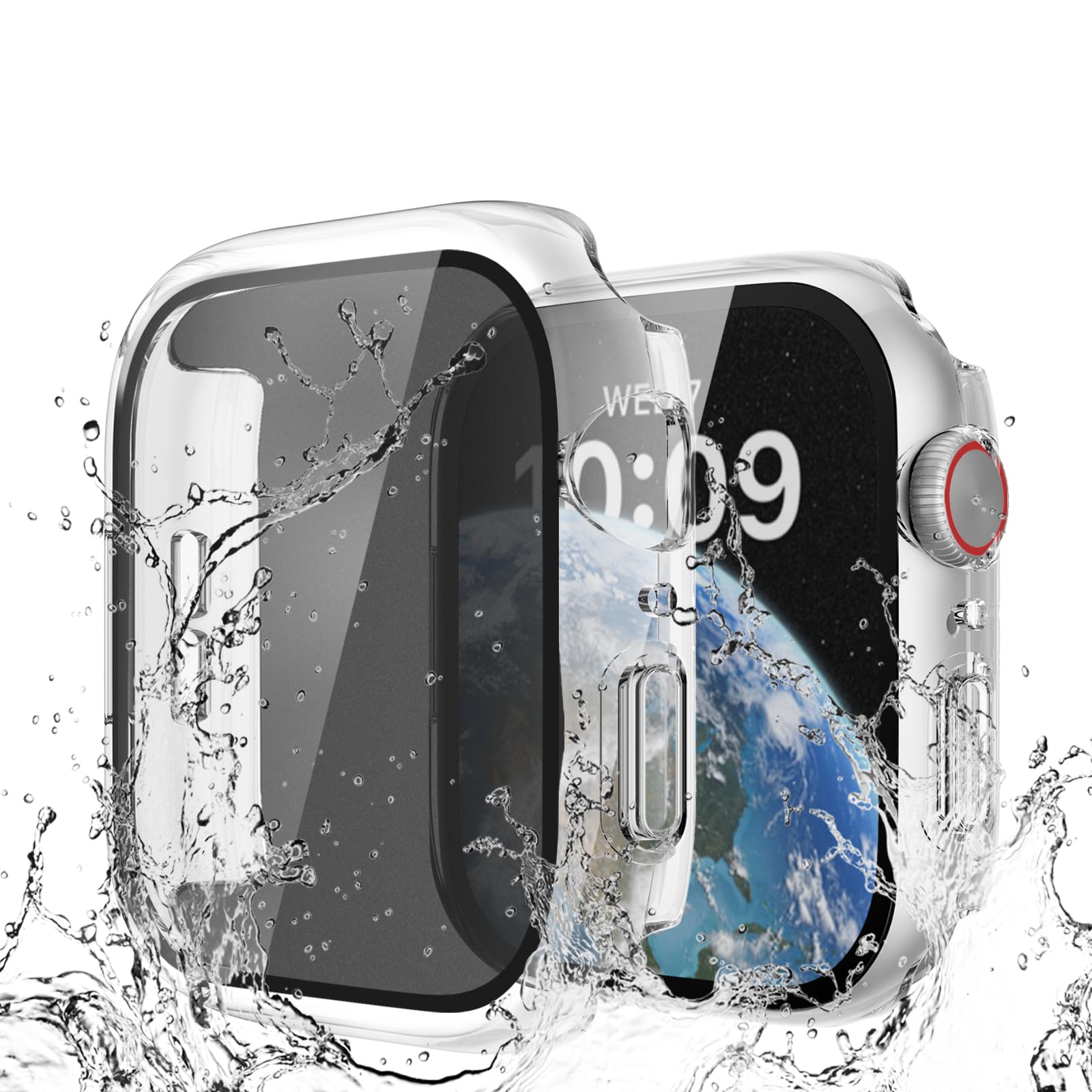 Photo 1 of 2 Pack Waterproof Privacy Hard PC Case with Tempered Glass Screen Protector for Apple Watch SE 2nd SE Series 6 5 4 44mm, Ultra-Thin Bumper Anti-shock Screen for iWatch Cover Accessories, Clear