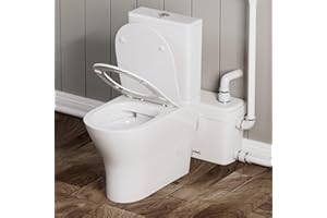MACERATINGFLO Elongated 18” ADA Comfort Upflush Toilet For Basement, 600W Macerating Toilet System With Powerful Rimless Dual-Flush, Soft-Close Seat, 4 Water Inlets Connect to Sink, Shower, Extra Pipes Included
