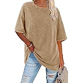 Imily Bela Womens Oversized T Shirts Vintage Cotton Tees Crewneck Short Sleeve Washed Summer Tunic Tops