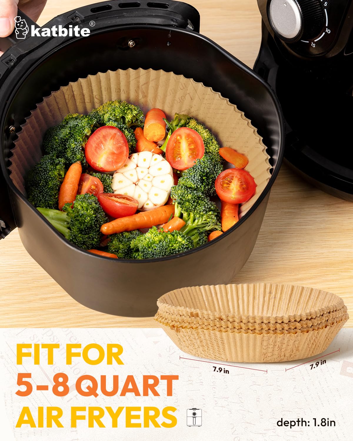 Katbite Air Fryer Liners, 150pcs Disposable Paper Liners 7.9 Inch