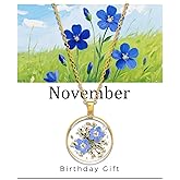 GolbalJew Birth Flower Necklace Handmade Month Floral Pendant Necklaces for Women - Real Pressed Flower Charm Jewelry, Personalized Birthday Gift