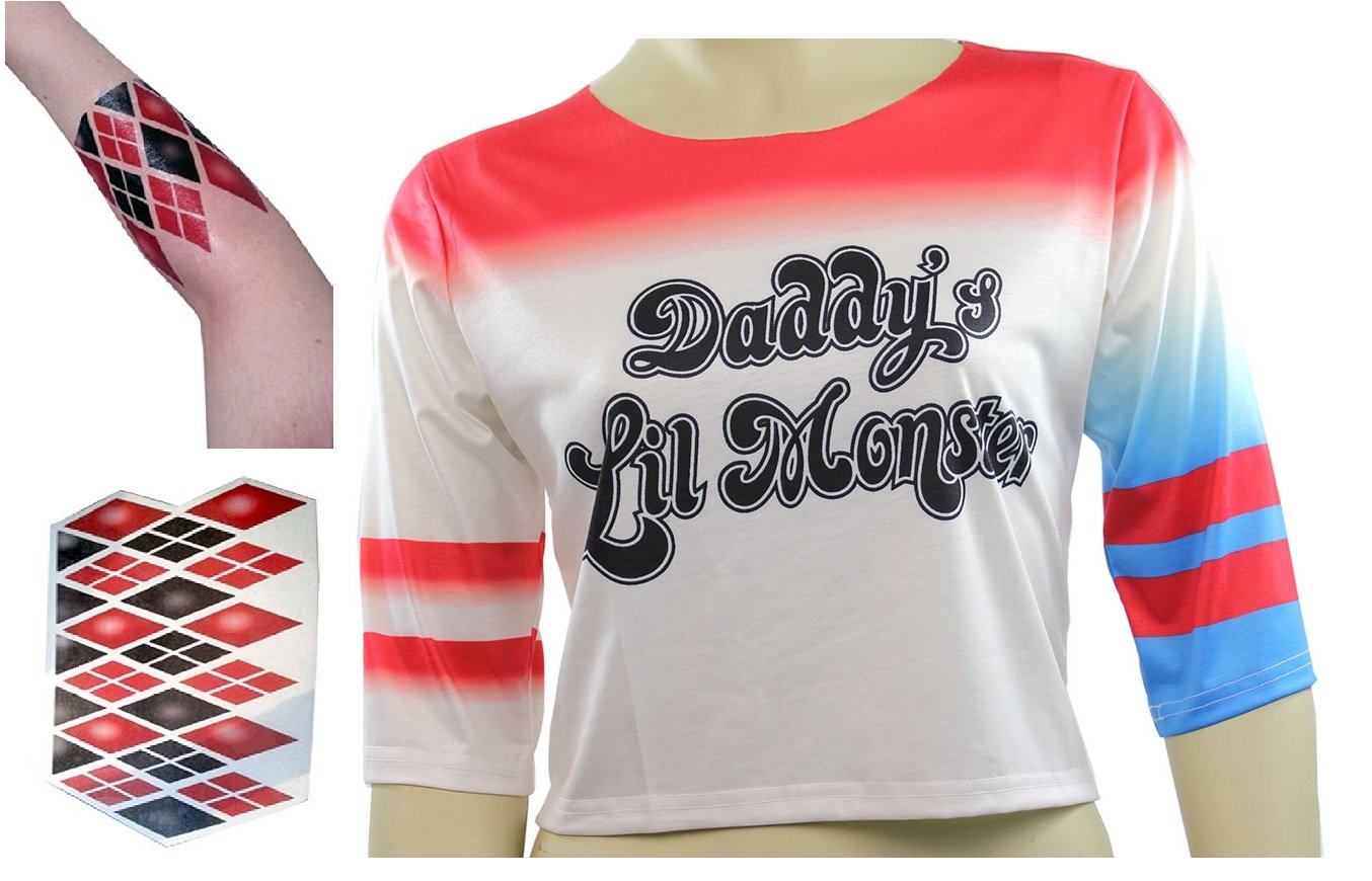 Harley Quinn Tshirt Daddy's Lil Monster Shirt Costume With Arm Tattoo