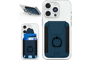 Amzone 3-in-1 Magnetic Wallet with Phone Grip, Compatible with Mag-Safe Wallet, Leather Phone Stand, Magnetic Privacy Flap, Wallet with Phone Ring for iPhone 15/14/13/12 Series (Indigo Blue)