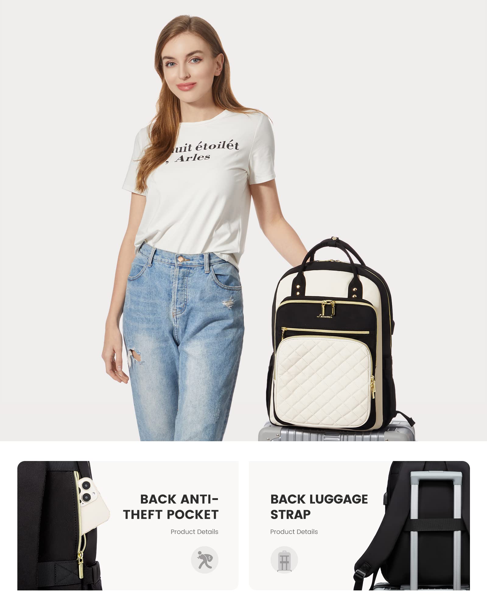 LOVEVOOK Laptop Backpack for Women, Fashion Travel Work Commuter Backpack Purse with USB Port, Lightweight Casual Daypacks, Nurse Teacher College Computer Bag, Fit 15.6