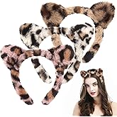 BAHABY 3 PCS Leopard Cat Ears Headband Winter Headbands for Women Washing Face Makeup Cosplay Costume Hair Accessories