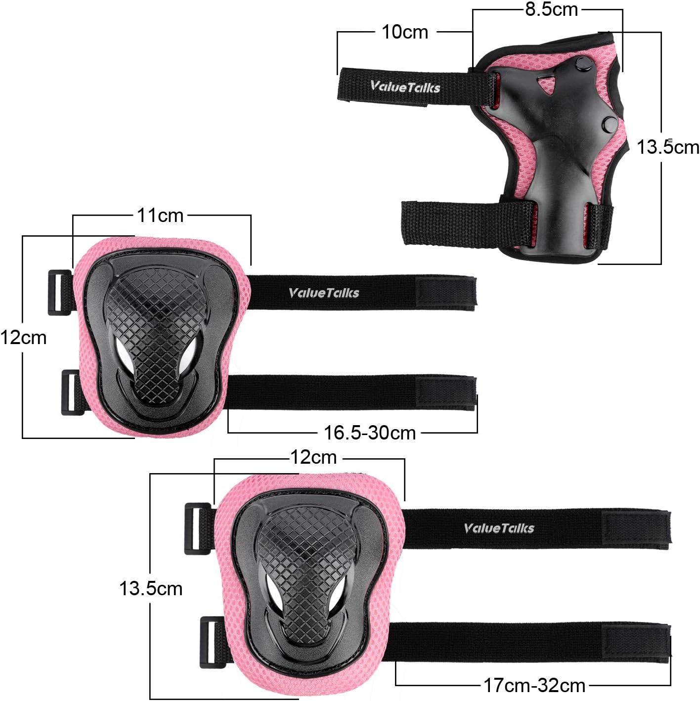 ValueTalks Protective Gear Sets for Youth/Kids Adjustable Safety Knee Pads and Elbow Pads Wrist Guards for 5~15yrs Girls Boys Teens Cycling Skating Roller Skateboard Bike Scooter Outdoor Sports : Sports & Outdoors