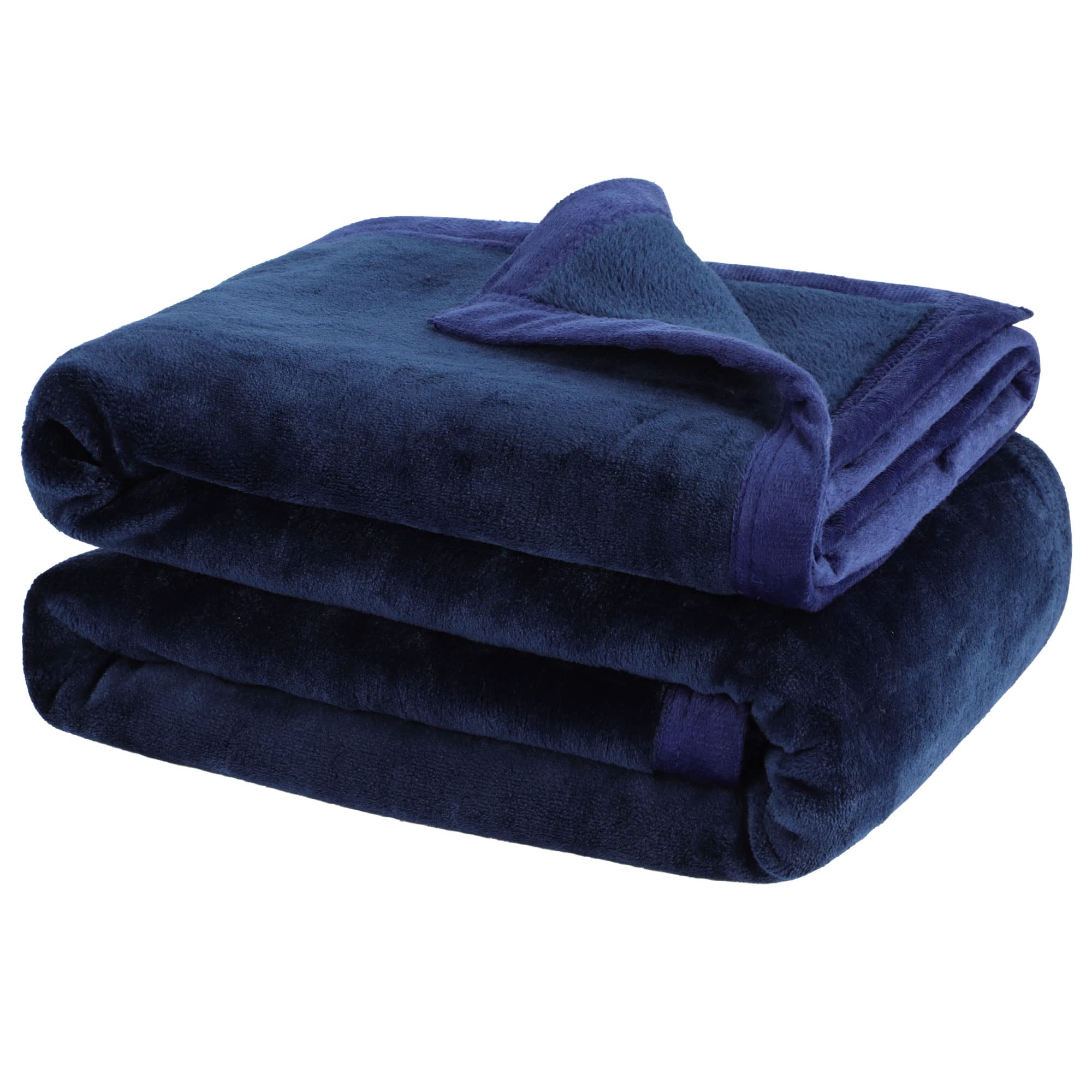 PiccoCasa Flannel Fleece Blanket Soft Lightweight Warm Fuzzy Blanket for All-Seasons, Wide Hemmed Luxury Comfy Decorative for Couch Living Room Navy Blue Single (130 x 150cm)