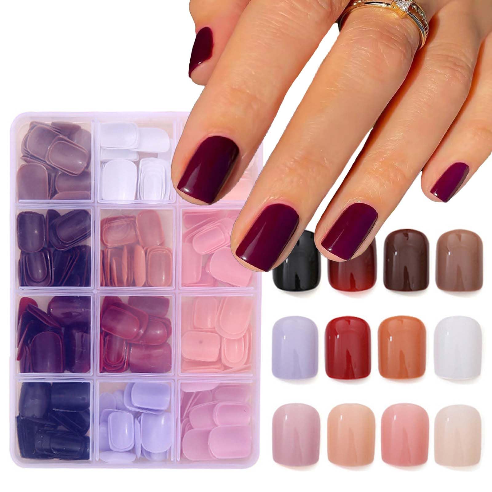 Photo 1 of 12Packs 288Pcs Square Press on Nails Short Square Fake Nails Glossy Nature False Nail Tips Solid Color Acrylic Nails Press ons Nail Kit for Women Girls Daily Wear Manicure 12 Colors