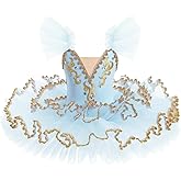 IBAKOM Ballerina Swan Lake Costume Dance Pancake Platter Tutu Ruffle Sleeve Floral Print Gymnastics Leotard Ballet Tutu