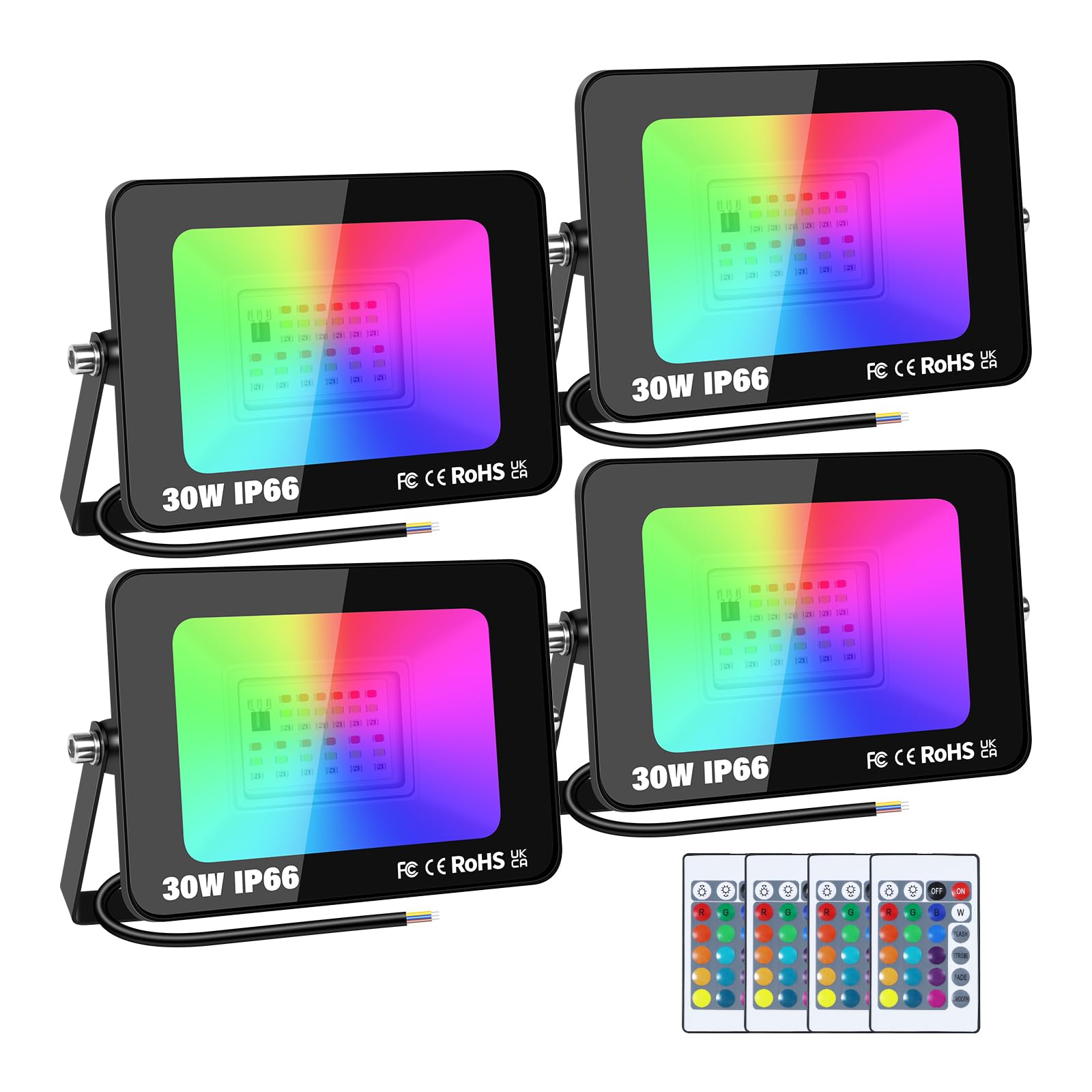Willpower 4pcs 30W RGB LED Flood Light Outdoor Color Changing Stage Lights Indoor Floodlights Floor Lamp Party Uplight for Garden Courtyard Landscape Christmas, IP66, Remote Control, 175-265V