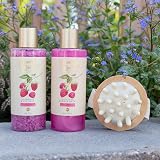 accentra Essential Botanics Bath Set Raspberry Bubble Bath Salts Massage Brush view 3