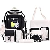 HORHREAR Kawaii Backpack 5Pcs Set for School, Cute Clear Backpack Preppy with Aesthetics Pendant for Girls Boys Primary Bag