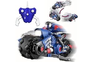 Liberty Imports 2.4Ghz RC Motorcycle Remote Control Stunt Drift Bike Racing Vehicle - 1/10 R/C High Speed Cyclone Motorbike and Riding Figure with 360° Spinning Wheels Action (Blue)