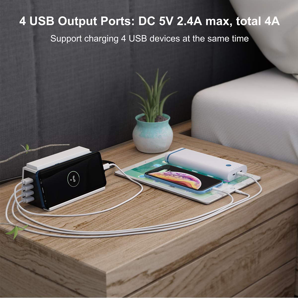 FLOUREON Multi USB Charging Station Wireless Phone Charger 4A/20W 4 Ports Multi Device Phone Stand Desktop Multi-port USB Charger with LED Light for iPhone 8, iPhone X, Samsung Galaxy S6