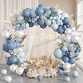 130pcs Dusty Blue Balloon Arch Kit, Dusty Light Blue Pearl White Balloons for Baby Shower Bridal Shower Wedding Birthday Party Decorations